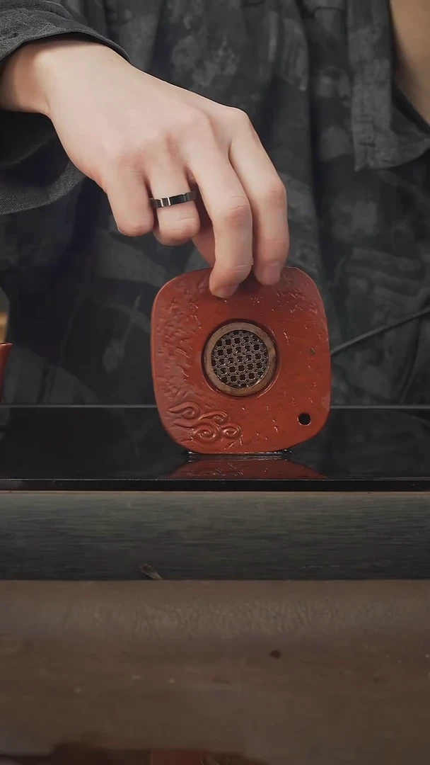 茶壶紫砂四方干泡，朱泥