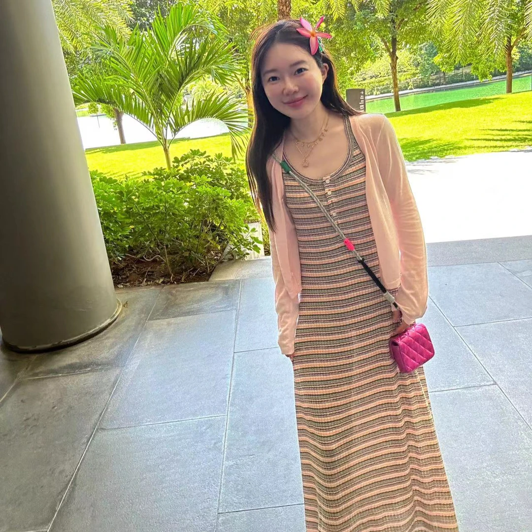 【BORAKOO】【现货】条纹纽扣显瘦超薄弹力背心裙x