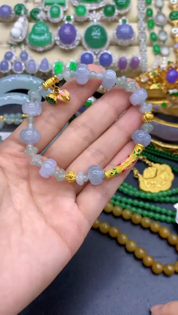 足金镶嵌手链翡翠266-中国好珍宝
