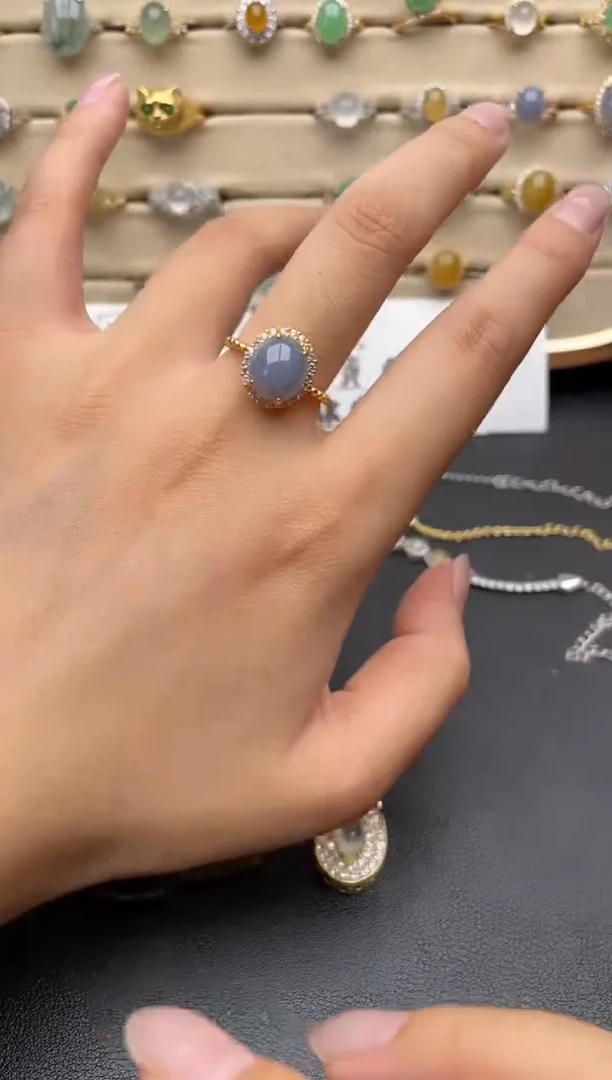 银S925镶嵌戒指翡翠一物一证一礼盒