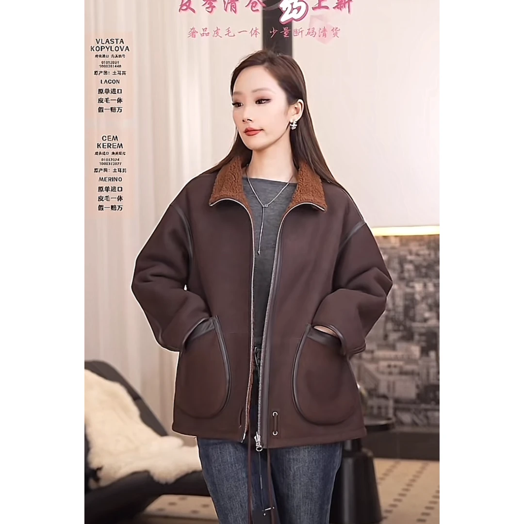 BARONY/86009绿野仙踪时尚减龄绒面进口美利奴皮草外套皮毛一体