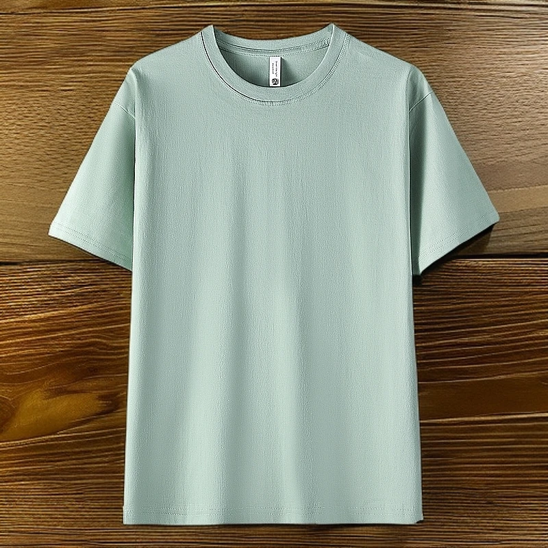 夏季纯棉高品质男士领口不变型百搭透气圆领潮流休闲宽肩t恤半袖