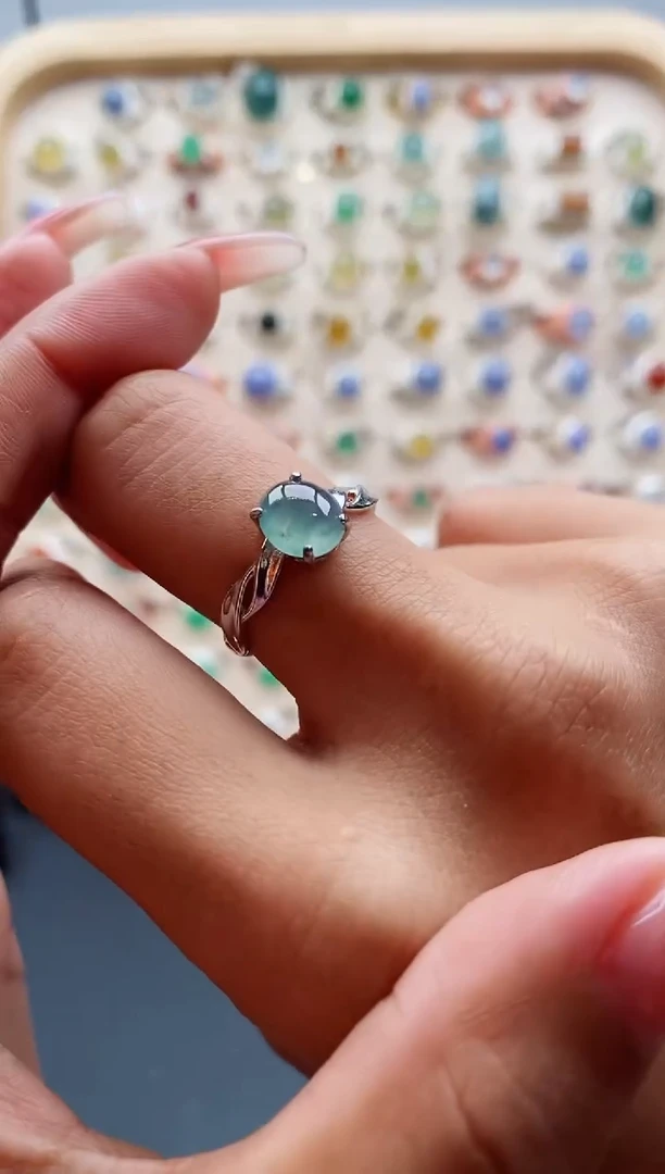 【闪购商品】翡翠戒指银S925镶嵌缅甸天然A货翡翠222  10+