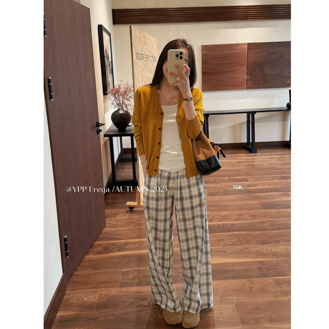 YPP！【博主调性】韩系小众撞色复古格纹显瘦直筒休闲裤