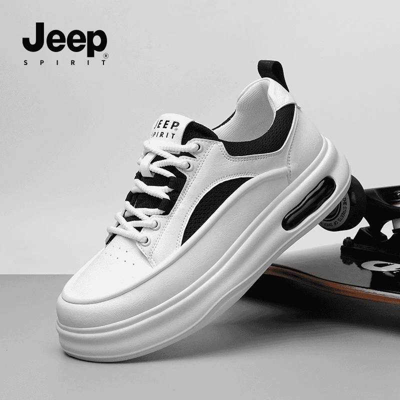 Jeepspirit吉普男鞋黑白熊猫小白鞋夏季男士板鞋网面透气休闲鞋