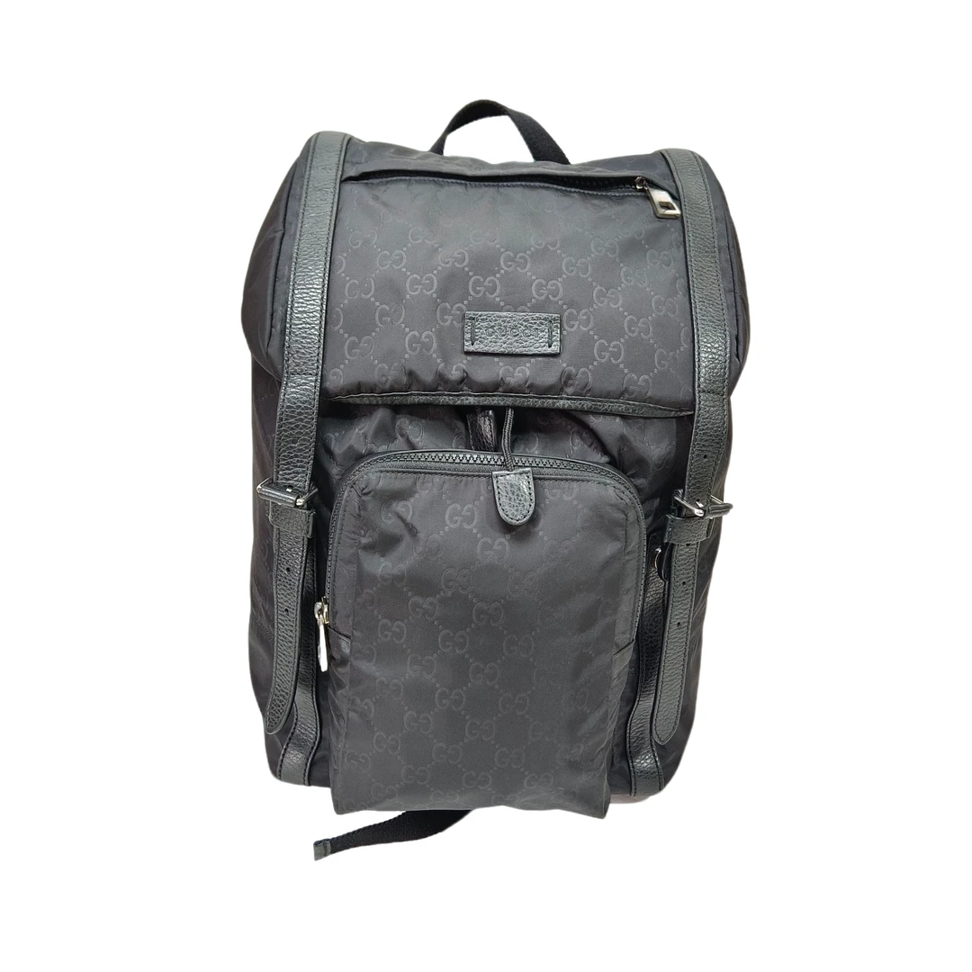 99新 GUCCI/古驰 98新男包奢侈品百搭黑色双G印花尼龙双肩包/0821