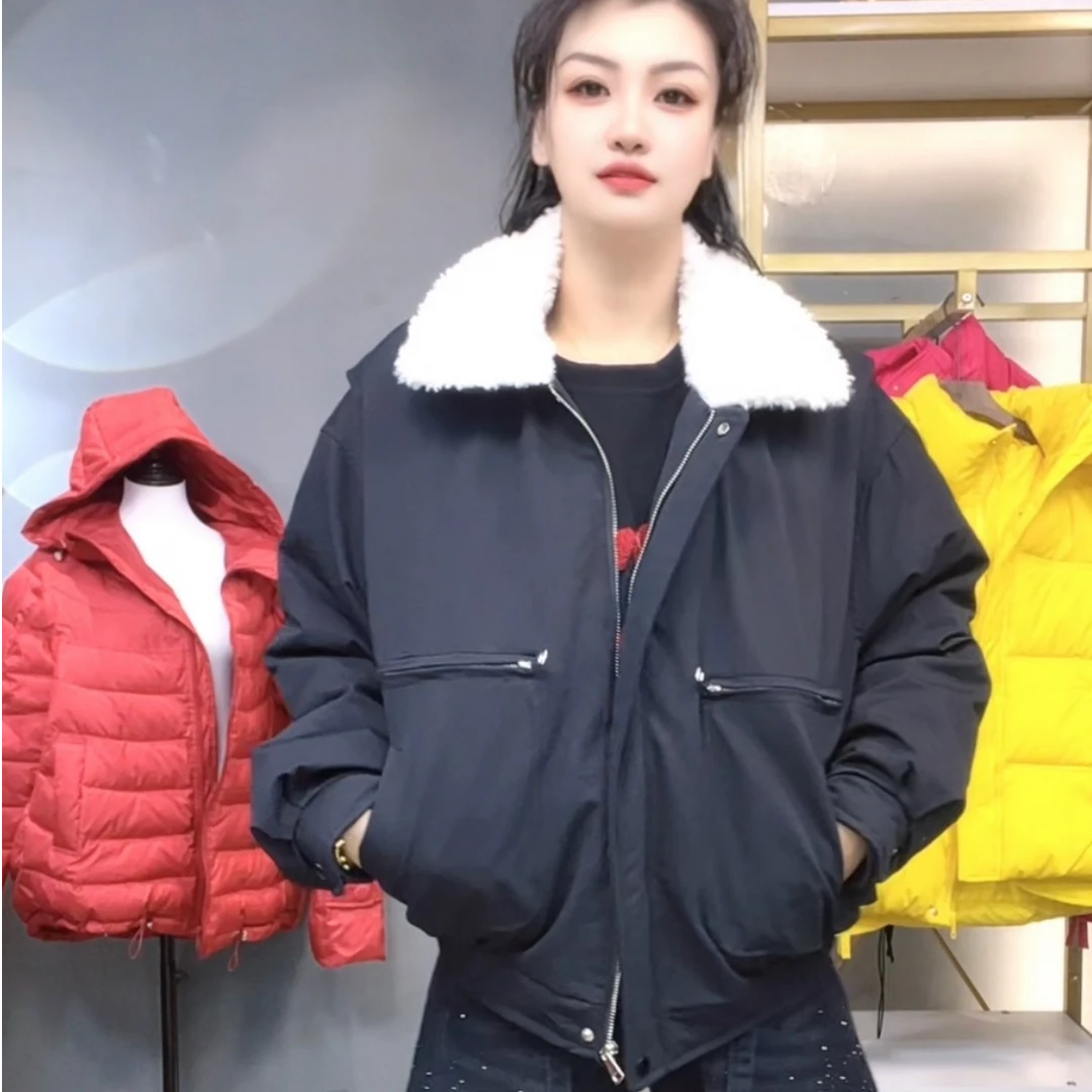 奇奇家时尚韩版大码女装2025冬季新款加厚保暖拼接翻领棉服外套