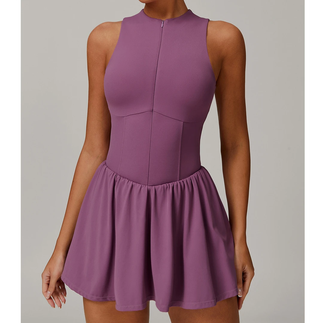 SD2025新款云感假两件立领连衣裙户外跑步防走光打底A字摆运动裙