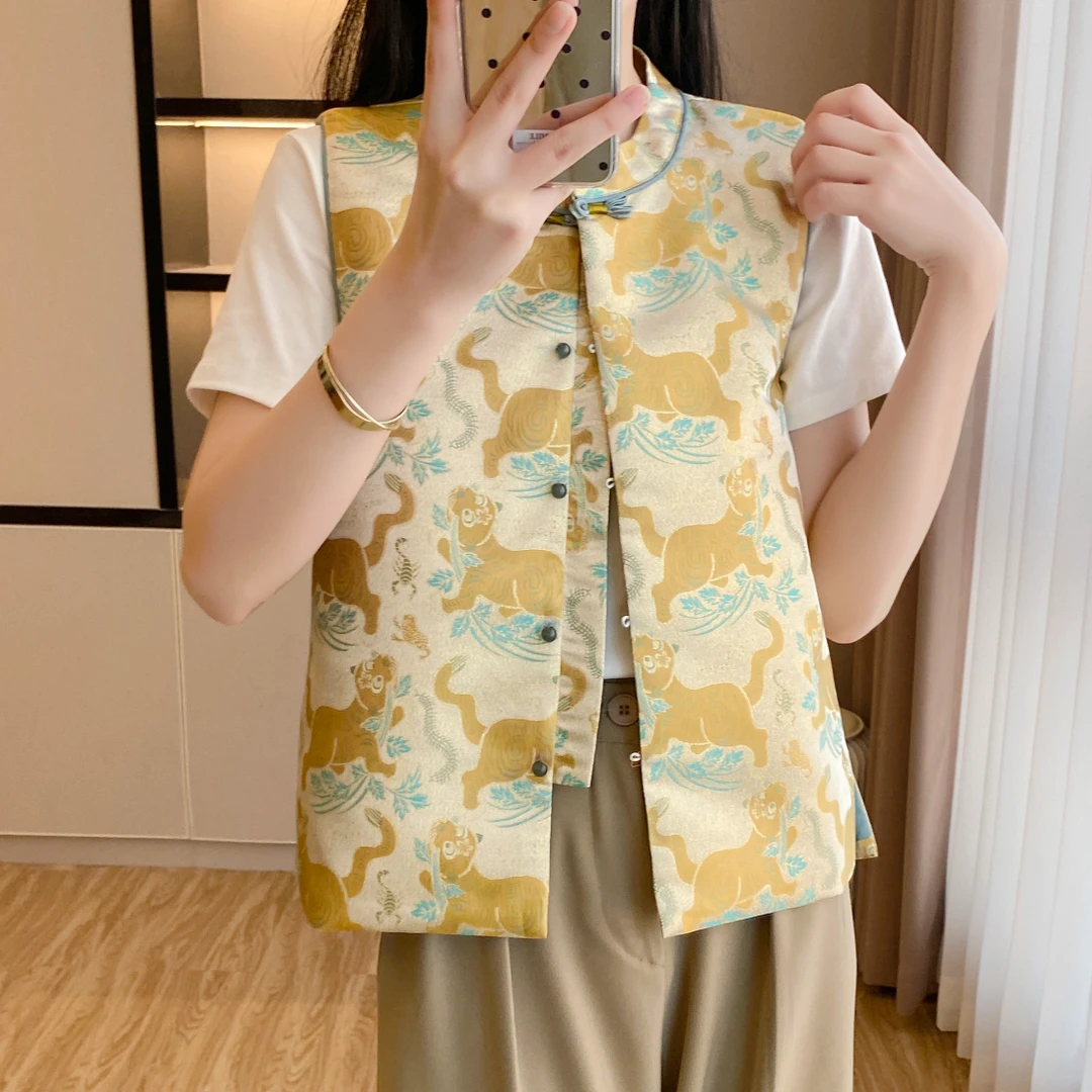 女马夹新中式提花国风春秋季民族风气质网红时髦盘扣立体古装时尚