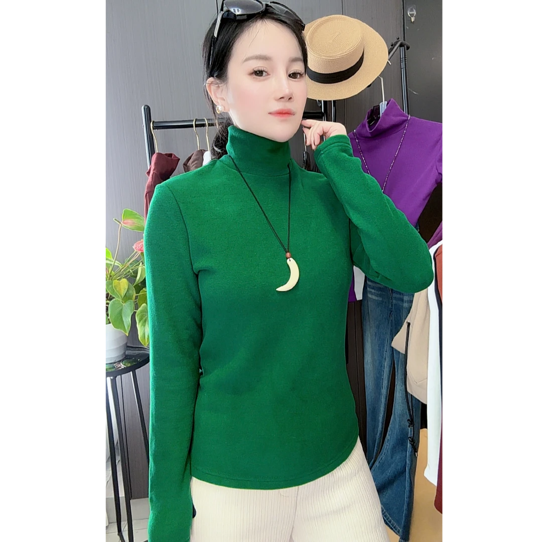 双面德绒高领内搭打底衫女款秋冬保暖堆堆领长袖T恤上衣