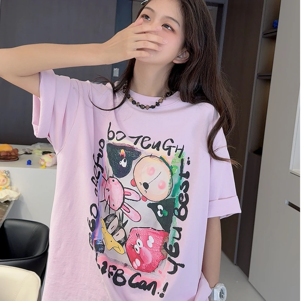 TTY青少年装  2025夏季韩版时尚宽松动漫卡通圆领短袖T恤279303