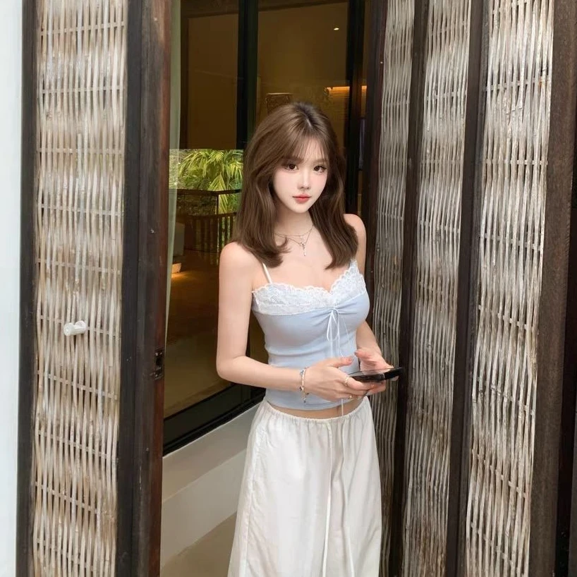 纯欲风性感蕾丝花边拼接吊带背心女2025新款甜辣妹设计感无袖上衣