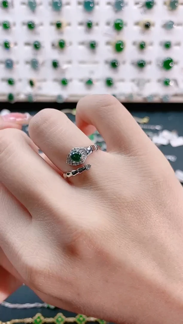 【闪购商品】翡翠戒指银S925镶嵌天然翡翠