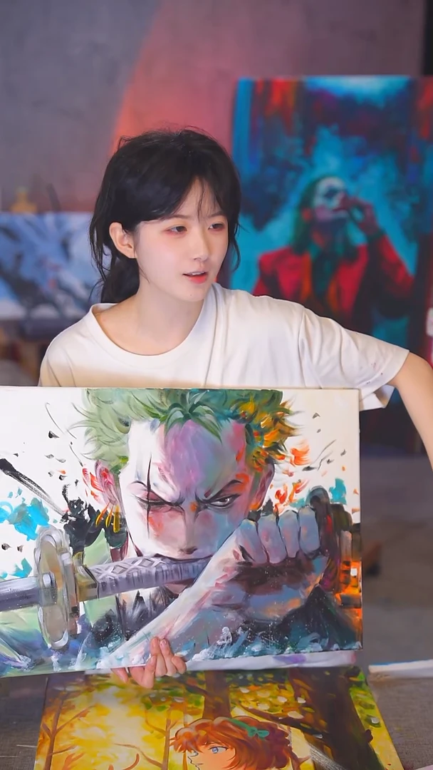 油画可**猪索隆丙烯画纯手绘