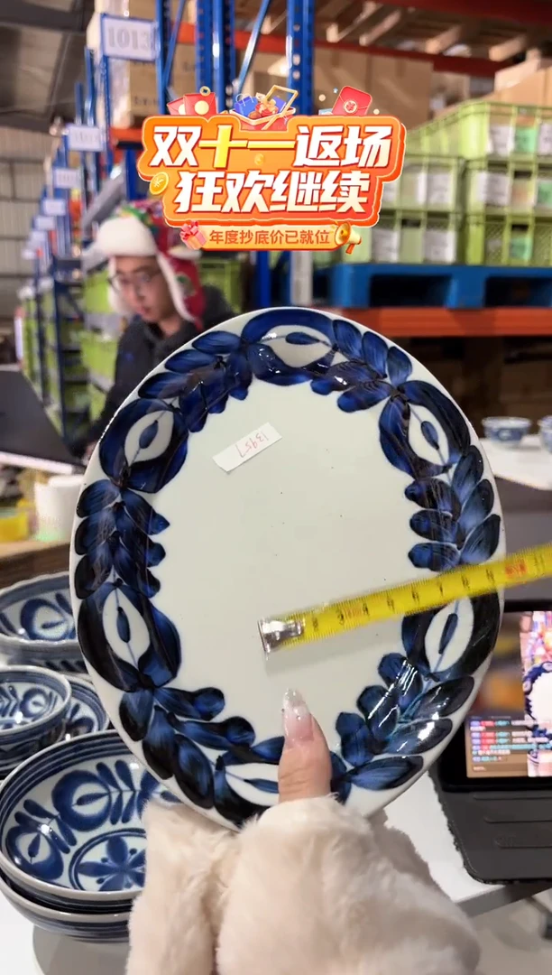 搪瓷）手绘蓝海草　椭圆盘（中）