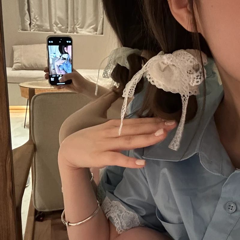 韩系温柔蝴蝶结大肠发圈高级感粉色丝带蕾丝气质飘带发绳少女