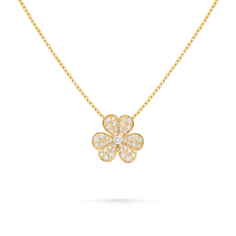 未使用 梵克雅宝 VCA Frivole系列 黄金中号满镶钻石三叶草项链