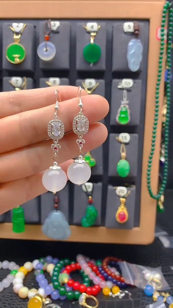 【闪购商品】玛瑙/玉髓耳坠银S925镶嵌耳饰