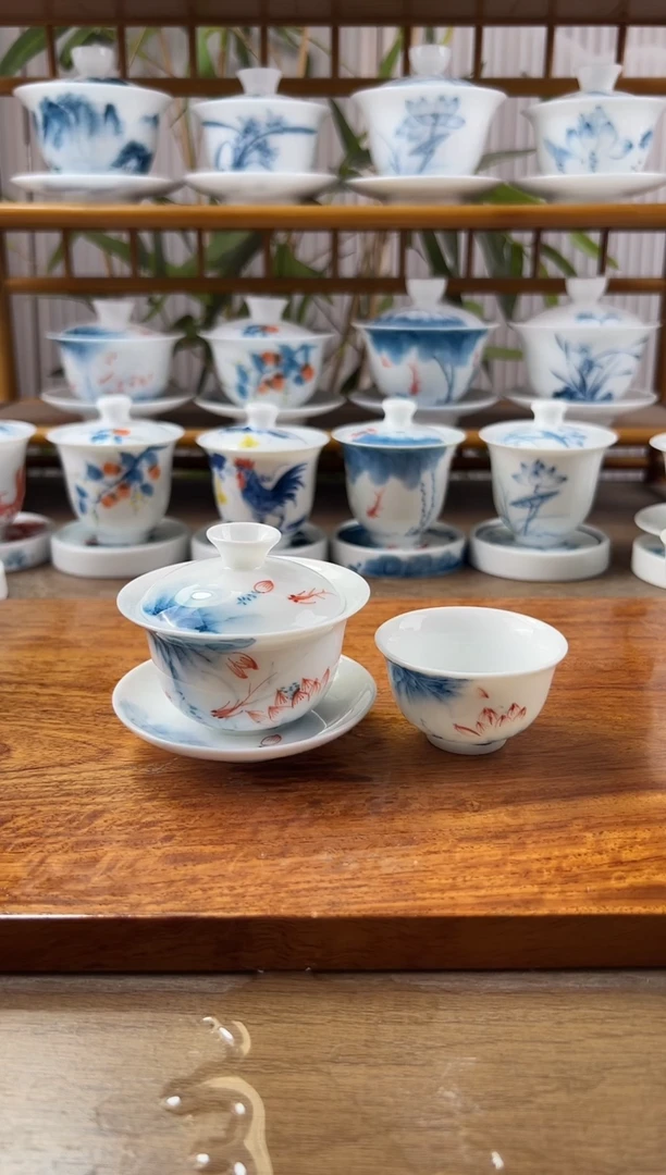 微瑕蓝莲80ml三才盖碗+小和顺杯1个