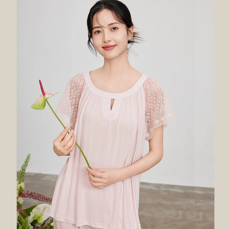 flossy弗劳思春夏莱赛尔短袖九分裤休闲家居服套装CB141