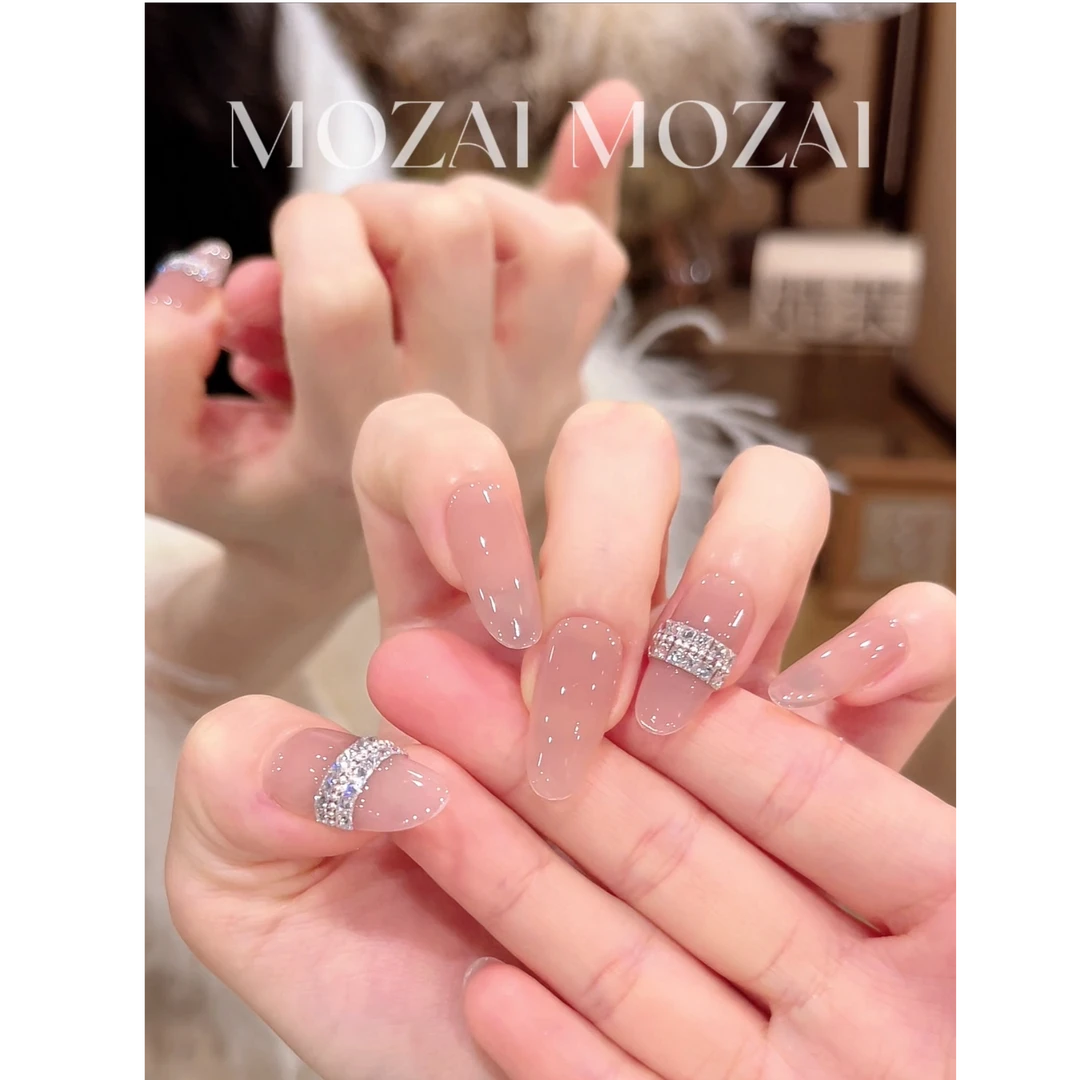 茉哉皮皮【月光粉晕】纯手工定制美甲拆卸穿戴甲A5346