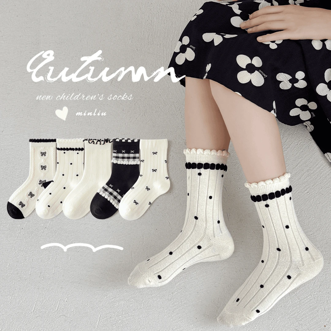 女童袜子春夏款洛丽塔黑白系中筒袜ins潮宝宝女孩公主袜中小童LW