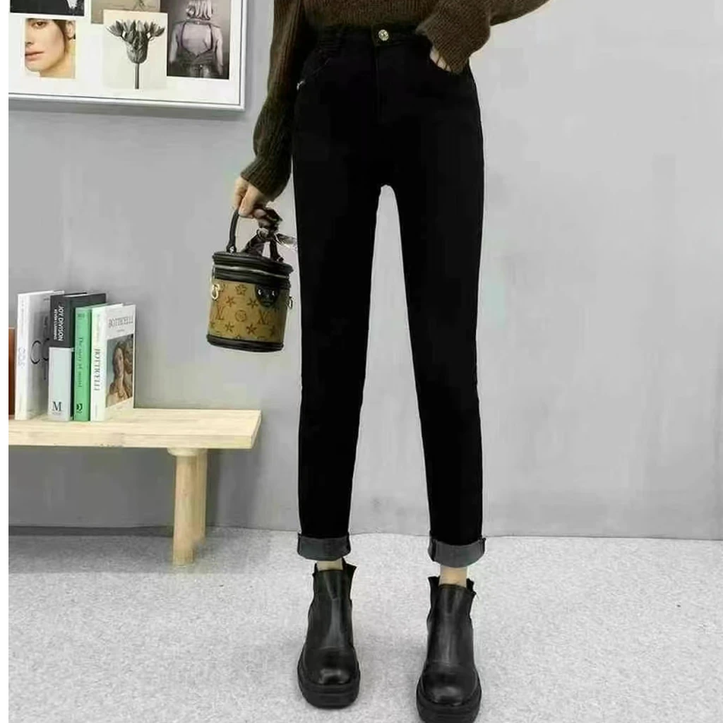 【小妹轻奢女装】欧版时尚高腰遮肉显瘦加厚束脚口牛仔裤65809