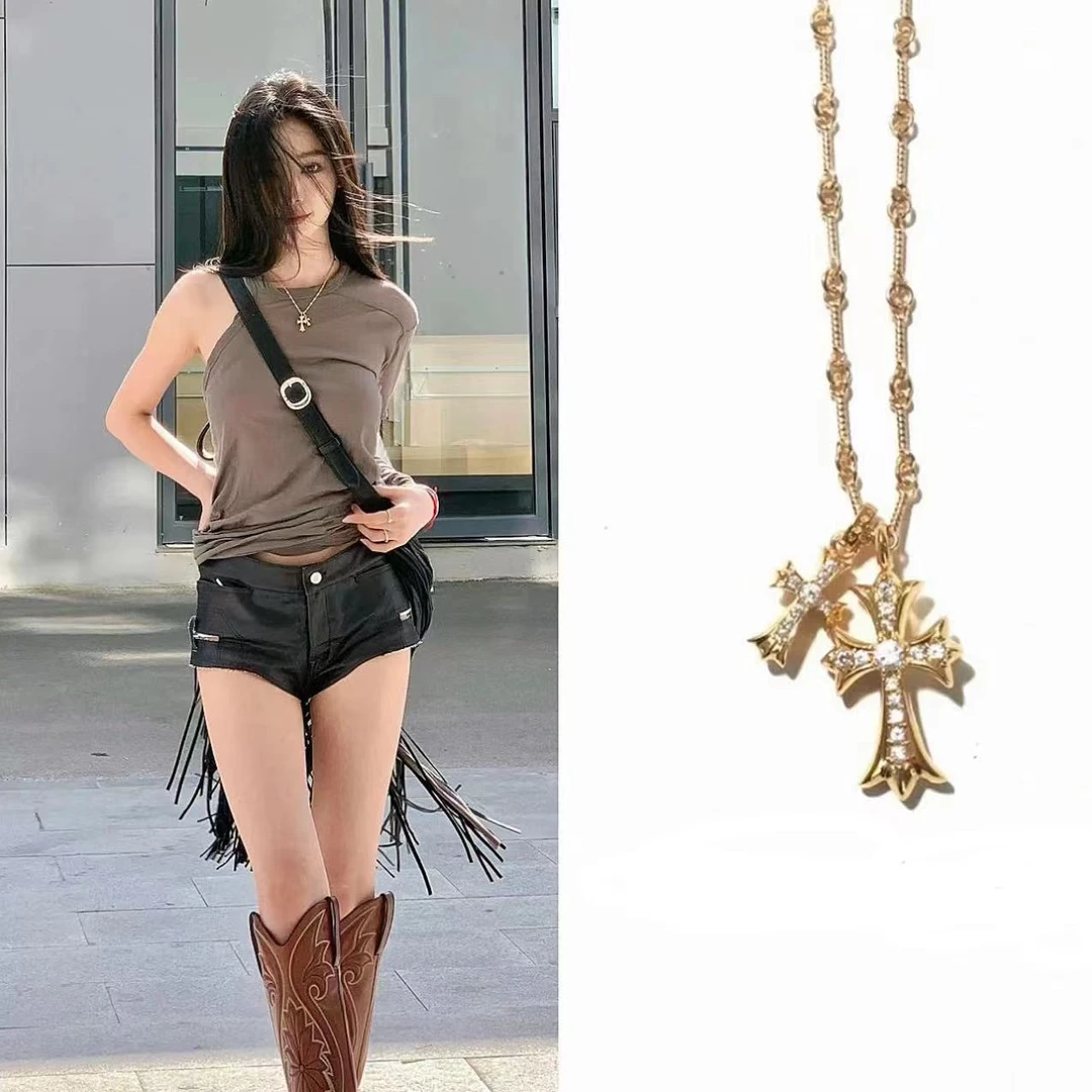 【MK3】围巾 轻奢时尚小众复古 十字架 围巾 金色带钻满钻镶钻KL2