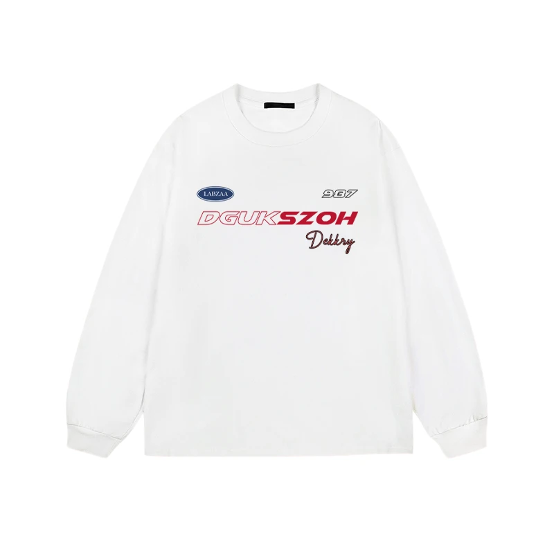 特大码300斤简约创意字母印花长袖T恤男装春季百搭宽松重磅打底衫