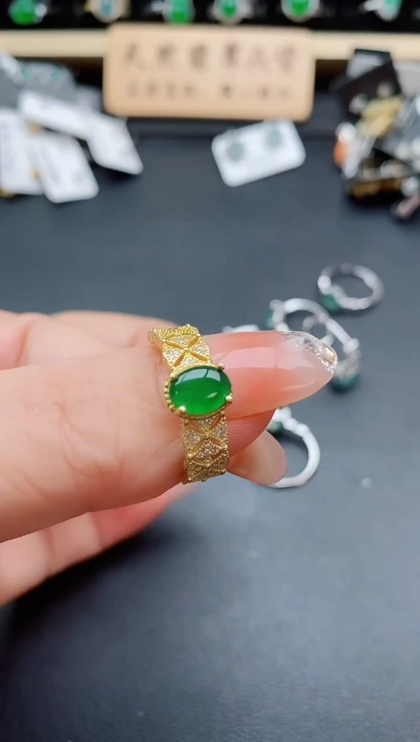 银S925镶嵌戒指翡翠1