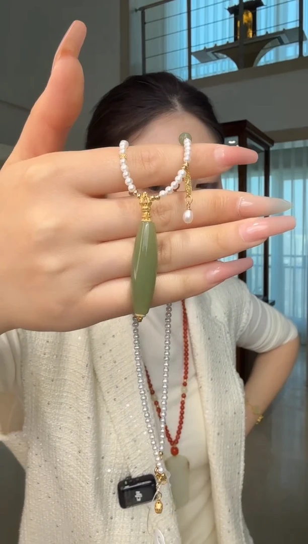 项链未镶嵌和田玉闪购绿根九眼项链