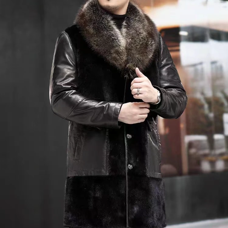 貂皮大衣进口水貂时尚整貂海宁赫本山羊皮中长款冬季鹅绒服外套