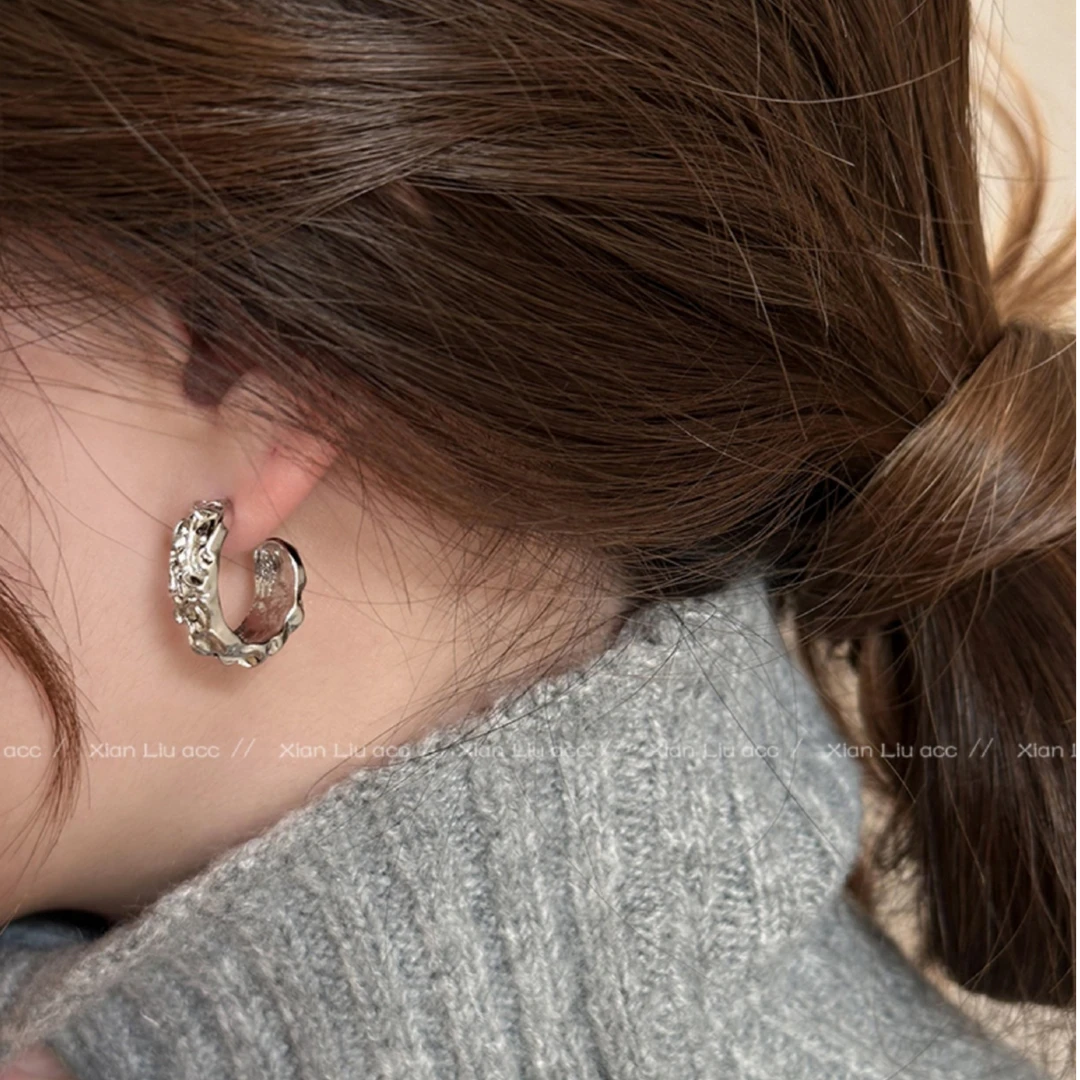 合金耳饰 不规则银色耳环2025新款爆款高级感耳钉耳圈独特耳饰