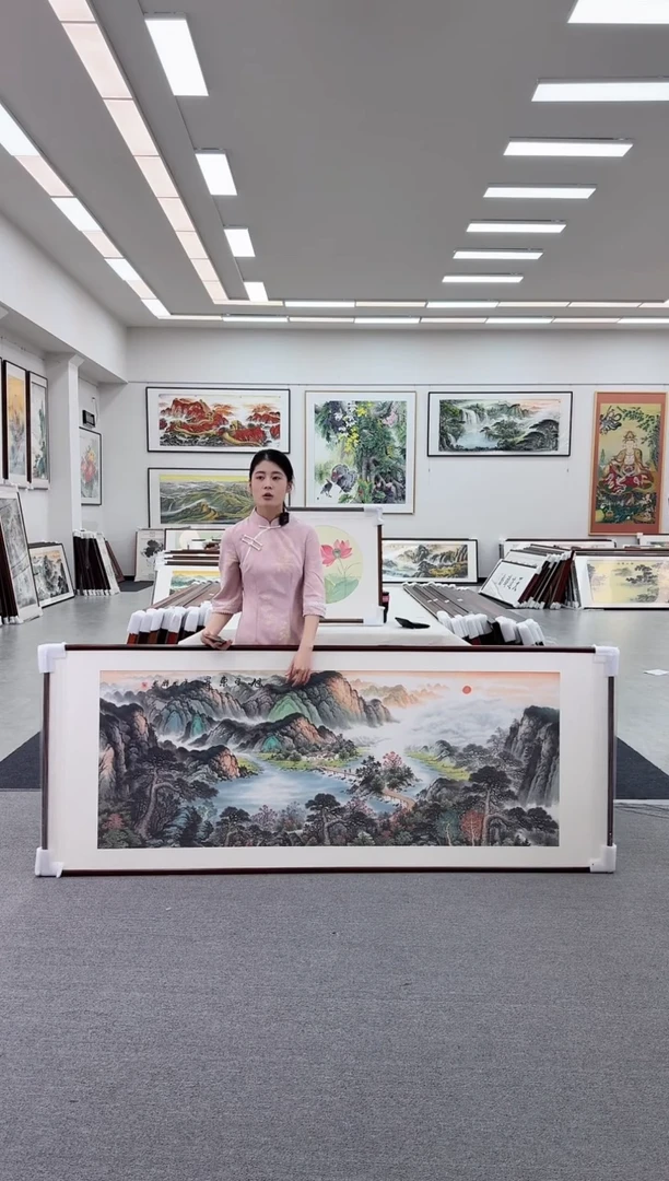 国画手绘 旭日东升 219*88