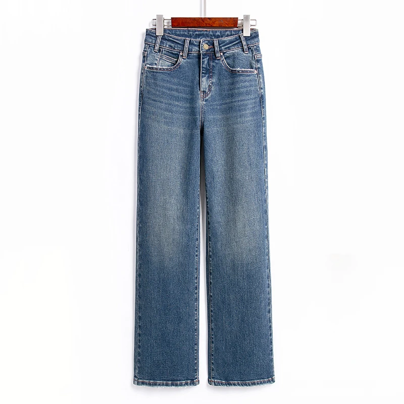 自媒体【加长版】秋季高腰显瘦设计师水洗宽松小直筒牛仔裤 200