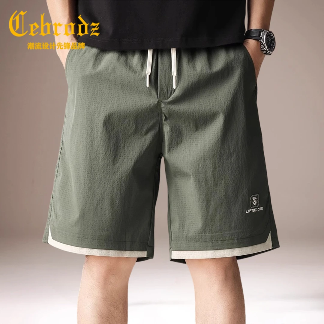 Cebrodz冰丝薄款休闲短裤男夏季新款潮牌工装速干运动五分中裤男