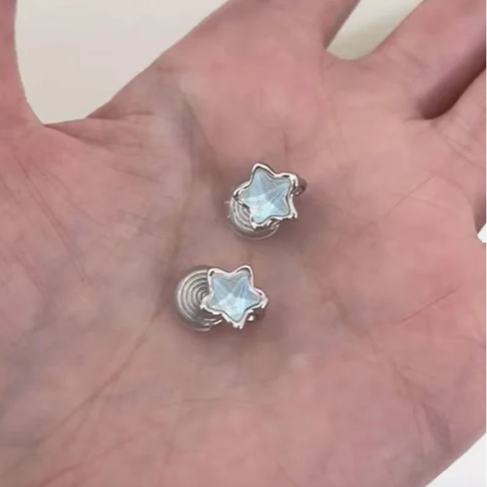 合金耳饰 【无耳洞耳夹】蓝色小星星蚊香盘时尚可爱百搭小众烧蓝