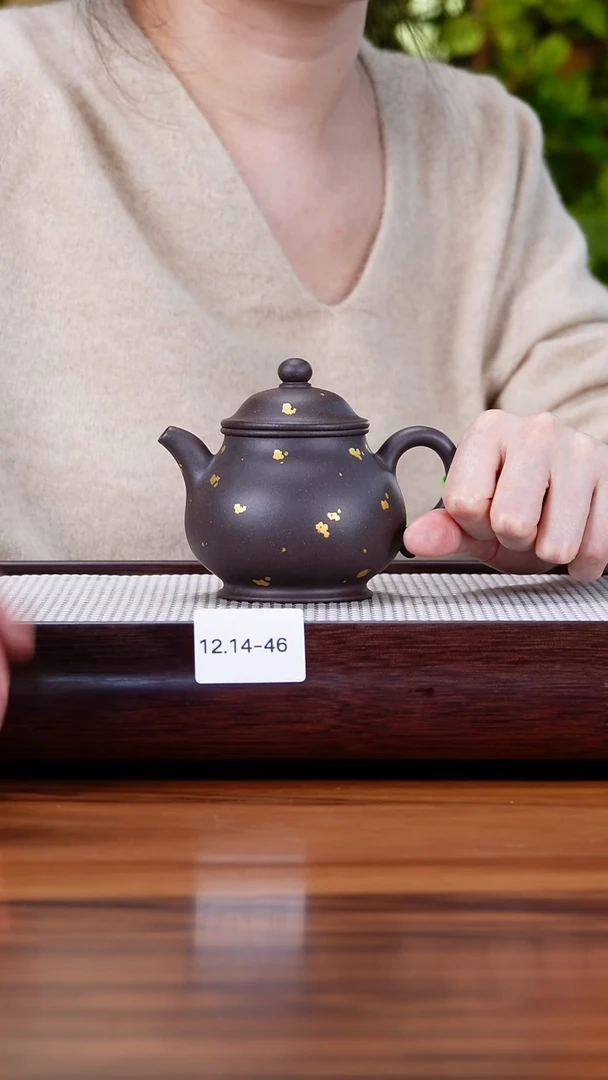 茶壶紫砂12.14-46 95全 深井黑紫 洒金 潘壶230