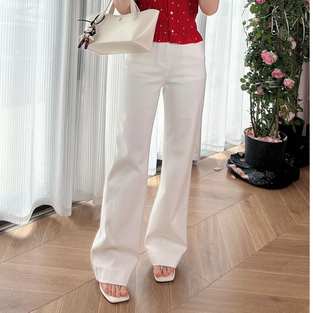 【PGXIAOM】小二定制白色窄版牛仔阔腿裤(有弹力)KZ9911