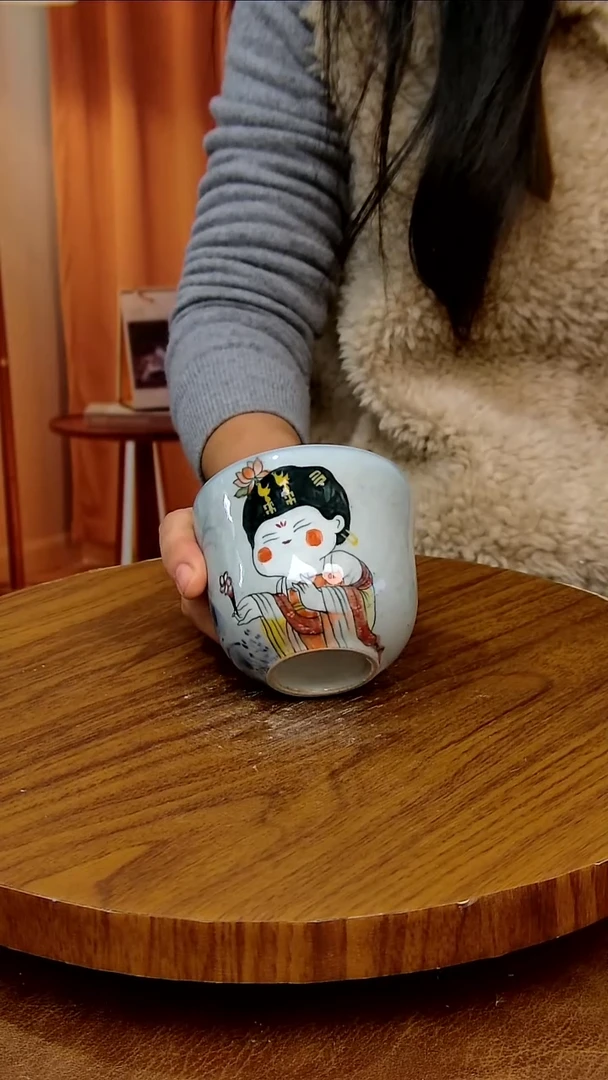 杯子陶景德镇手工手绘釉下彩陶瓷，微瑕冰裂釉
