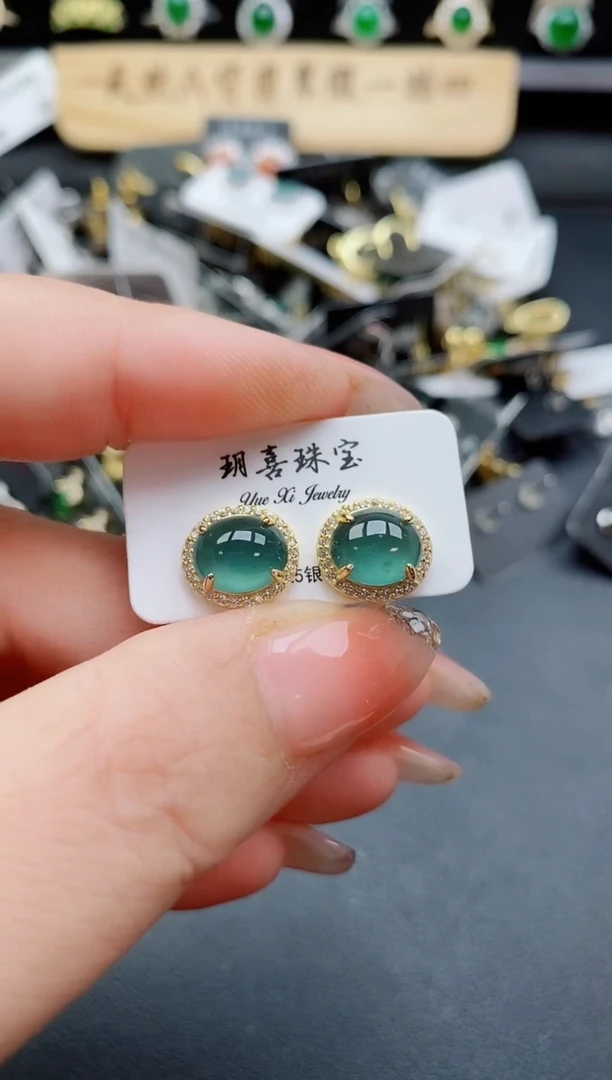 银S925镶嵌翡翠耳饰508