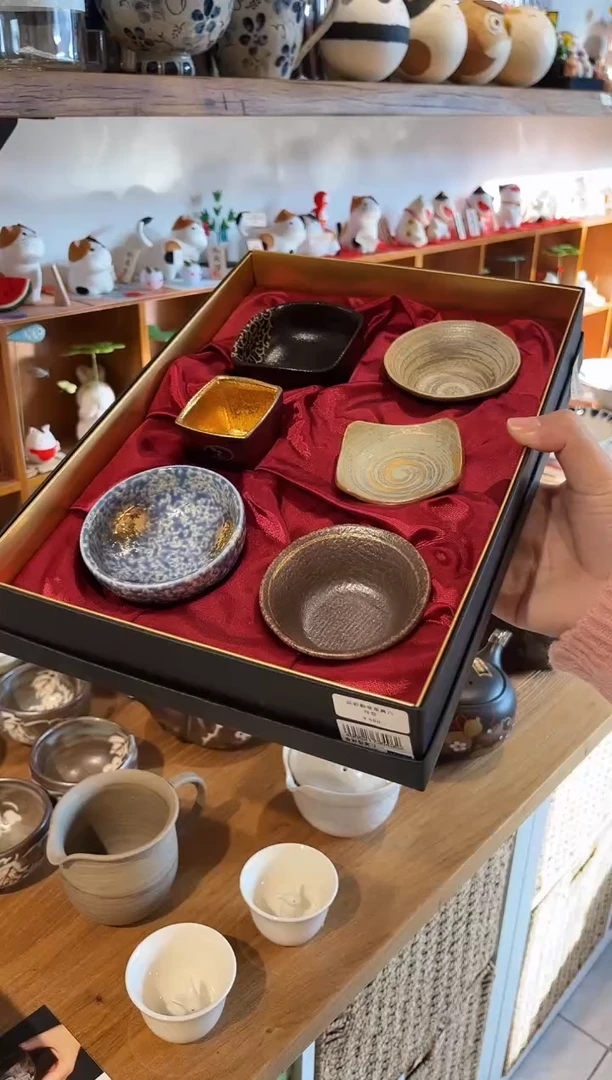 瓷片金彩釉变茶具六件套