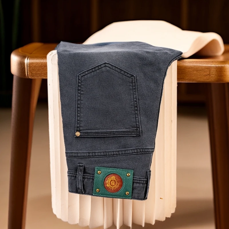 维斯克纳牛仔裤男秋季薄款长裤弹力修身小直筒简约百搭合体九分裤