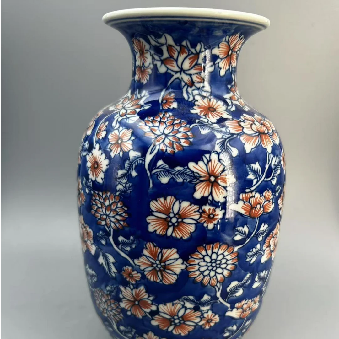 景德镇官方甄选  十大瓷厂博物馆 万花（红花）青花冬瓜瓶十大瓷厂