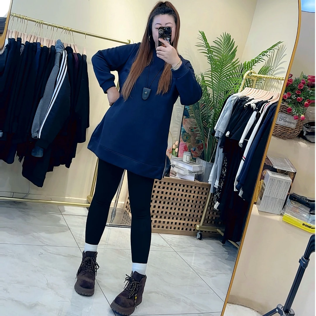 侧拉链净版加绒卫衣女 大码欧货显瘦时尚休闲百搭韩版秋冬