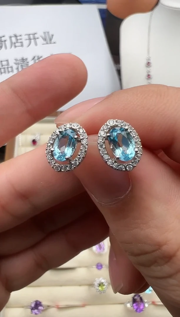 银S925镶嵌托帕石耳饰62