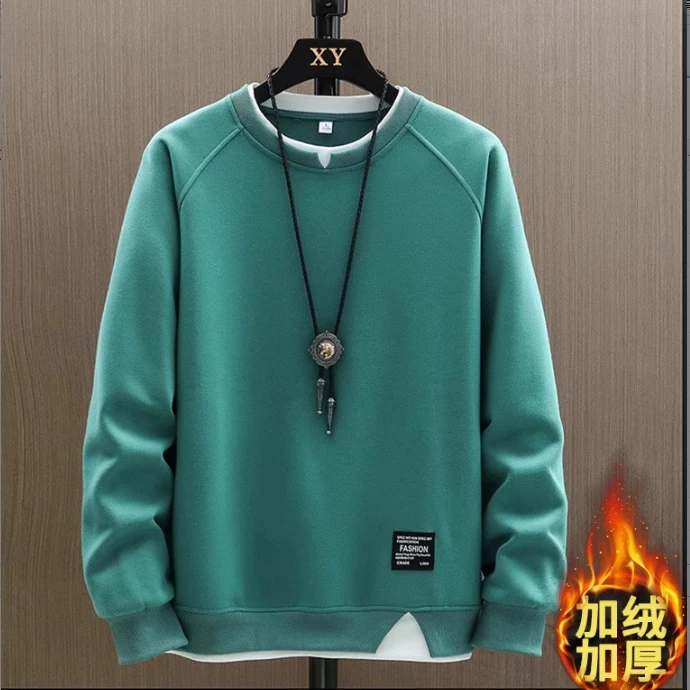 仓石一树春秋冬季男装假两件圆领卫衣男士百搭宽松加绒长袖上衣服