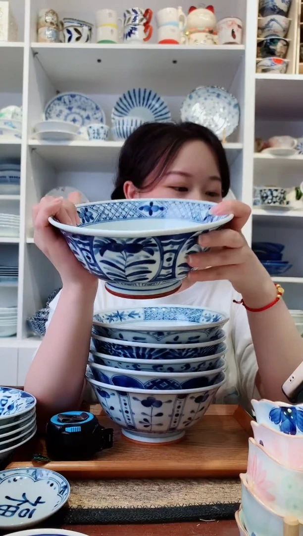 陶瓷蓝凛堂间取蓝花大面碗19cm