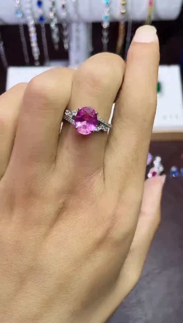 合金合成钻石玫粉戒指