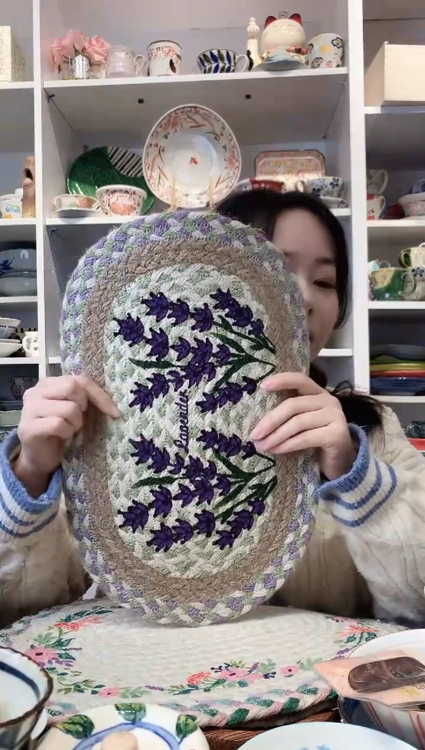 陶瓷孟加拉进口手工编织椭圆杯垫中号38cm